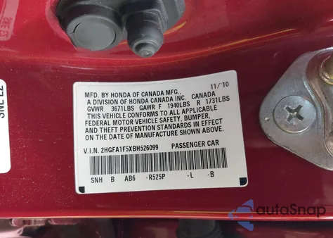 2011 Honda Civic Lx z USA, uszkodzony, nr VIN 2HGFA1F5XBH526099